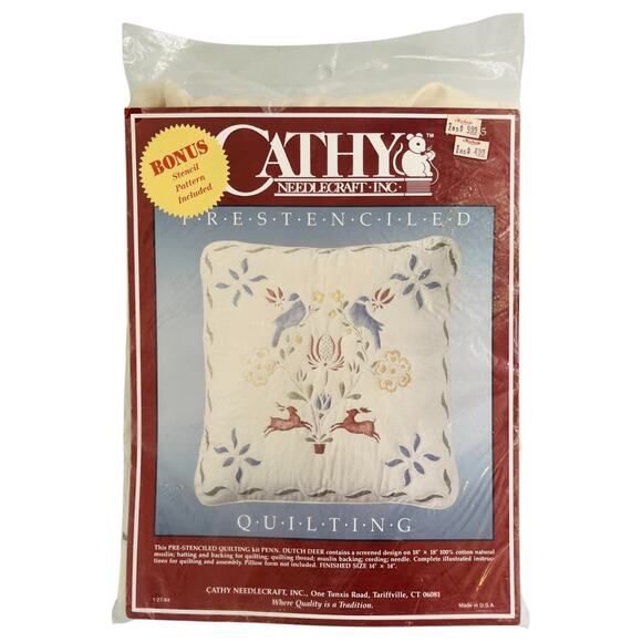Cathy Needlecraft Quilting Pillow Kit Penn Dutch Deer 7385 Pre Stenciled Vintage - Picture 2 of 6